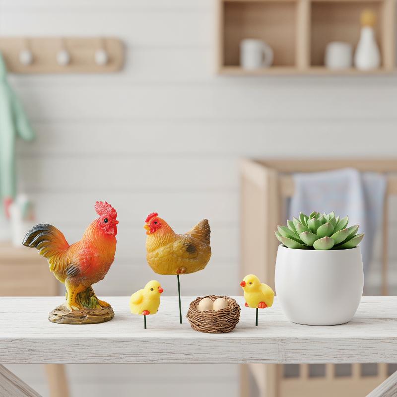 4/5PCS Mini Resin Chicken Fami - Bonsai Garden Desk 评论和价格