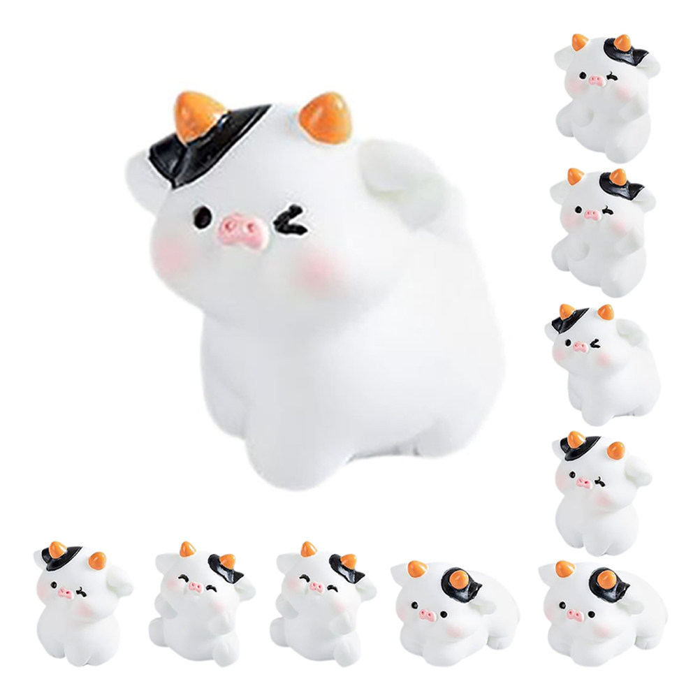 10Pcs Mini Cow Resin Figurines - Bonsai Garden Desk 评论和价格